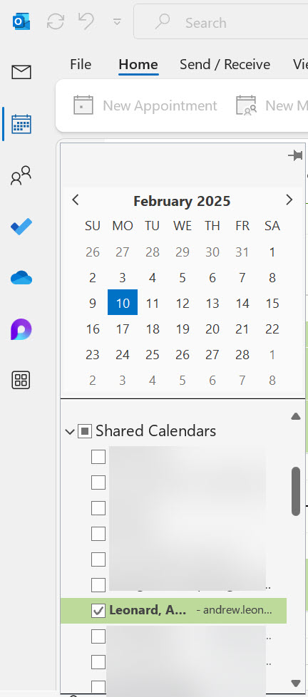 Windows Client Select Shared Calendar